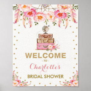 Boho-Blumen-Hochzeitsbrause Chic Fräulein zu Frau Poster