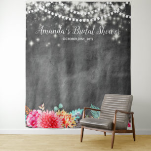 Boho-Blumen-Hochzeitsdusche-Photo-Booth-Hintergrun Wandteppich