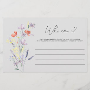 Boho-Blumen-Hochzeitsdusche-Spiel 'Wer bin ich?' Briefpapier