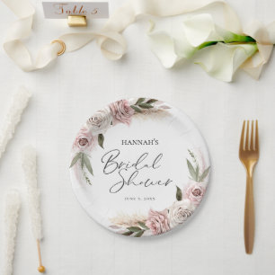 Boho-Blumen-Hochzeitsdusche-Willkommen mit Pampasg Pappteller