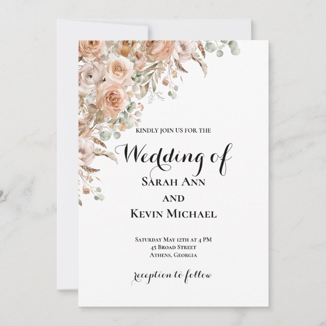Boho-Blumen-Hochzeitseinladung Einladung (Vorderseite)