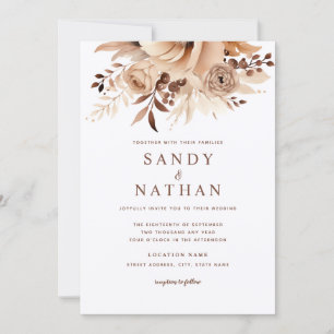 Boho-Blumen-Hochzeitseinladung in Beige Einladung