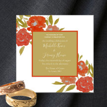 Boho-Blumen-Hochzeitseinladung in Rot, Orange und