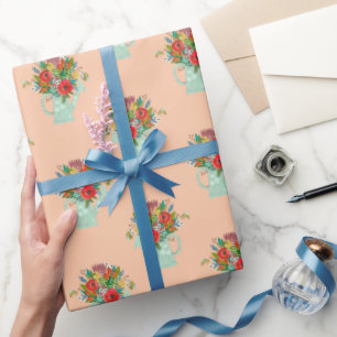 Boho-Blumen-Illustration in Rosa zum Muttertag Geschenkpapier