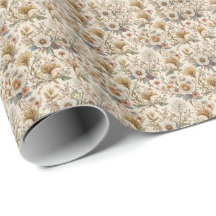 Boho-Blumen in Beige Geschenkpapier