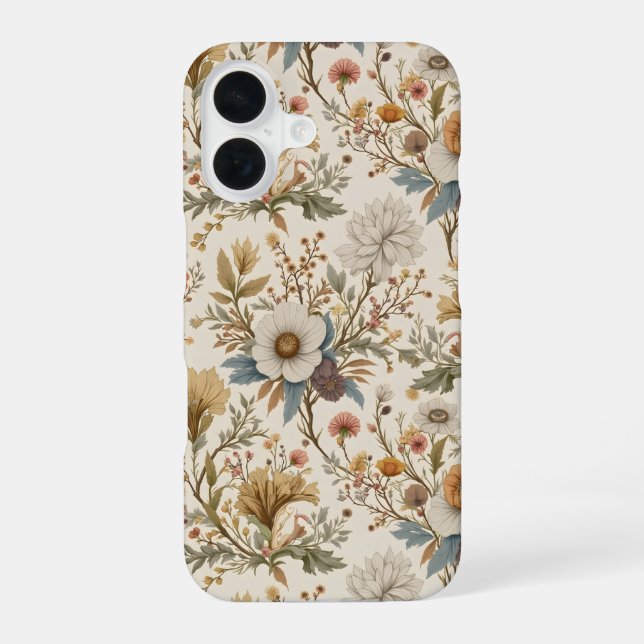 Boho-Blumen in Beige iPhone 16 Hülle (Rückseite)