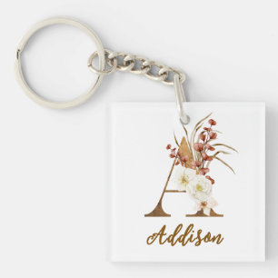 Boho-Blumen-Initial A-Monogramm-Hochzeitsgeschenk Schlüsselanhänger