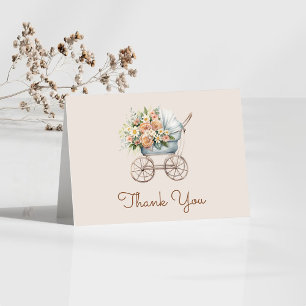 Boho-Blumen-Kinderwagen-Baby-Party Dankeskarte