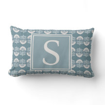 Boho-Blumen-Kissen mit Monogramm in Blau