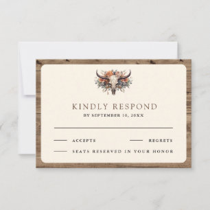 Boho-Blumen-Kuh-Schädel-Westliche-Hochzeit RSVP Karte