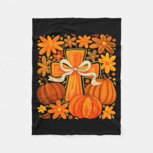 Boho-Blumen-Kürbis-Kreuz-Herbst-Jesus-christlicher Fleecedecke