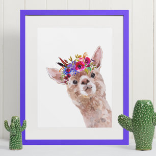 Boho Blumen-Lama-Alpaka-Kinderzimmer Poster