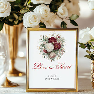 Boho-Blumen-Liebe ist süß-Burgunder-Tisch-Schild Poster