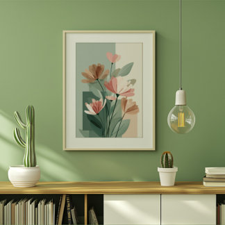 Boho-Blumen-Linienkunst-Druck | Neutrale botanisch Leinwanddruck
