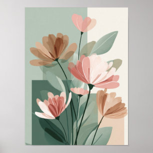 Boho-Blumen-Linienkunst-Druck   Neutrale botanisch Poster