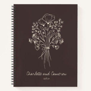 Boho-Blumen-Linienkunst-Zeichnung Braune Hochzeit  Notizbuch