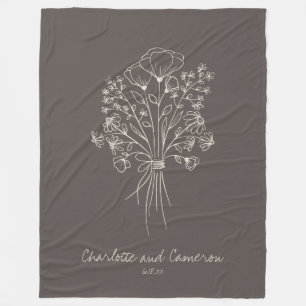 Boho-Blumen-Linienkunst-Zeichnung Personalisiert B Fleecedecke