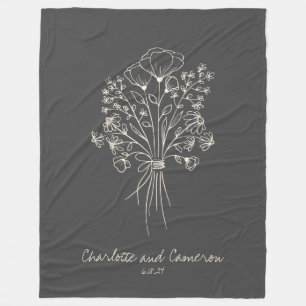 Boho-Blumen-Linienkunst-Zeichnung Personalisierte Fleecedecke
