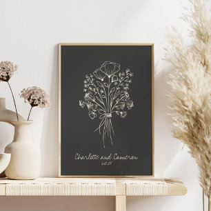 Boho-Blumen-Linienkunst-Zeichnung Personalisierte Poster