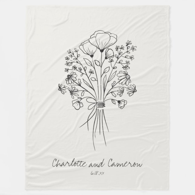 Boho-Blumen-Linienzeichnung Personalisiert Cloud W Fleecedecke (Vorderseite)