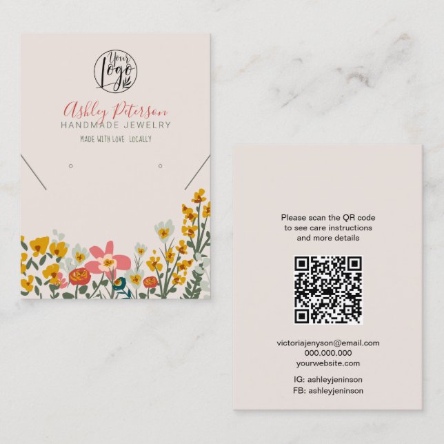 Boho Blumen Logo Schmuck Ohrring Halskette Qr Code Visitenkarte (Vorne/Hinten)