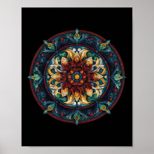 Boho-Blumen-Lotus-mystischer-Kreis-Mandala-Muster Poster