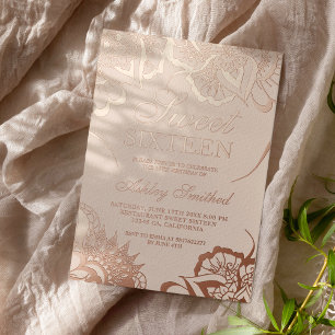 Boho-Blumen-Mandala-Rosa-schick Sweet 16  Folieneinladung