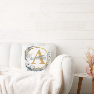 Boho-Blumen-Name und Initial-Wurfkissen Kissen
