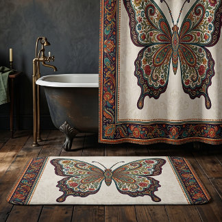 Boho-Blumen-Paisley-Rahmen-Schmetterling Badematte