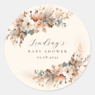 Boho-Blumen-Pampasgras-Baby-Party Runder Aufkleber