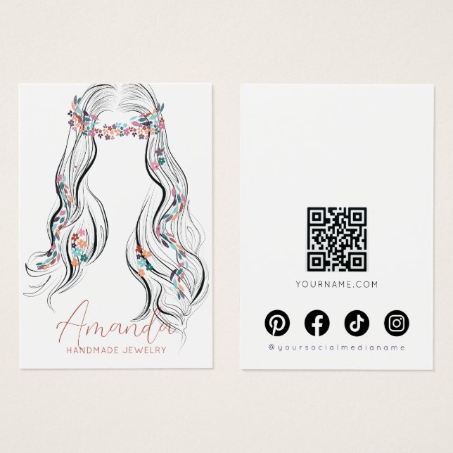 Boho-Blumen-Pastell-Wellige-Haarschmuck-Karten (Vorne & Hinten)