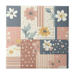 Boho-Blumen-Patchwork in Terrakotta und Salbei Fliese