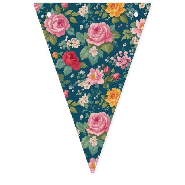 Boho-Blumen-Patchwork-Muster mit mehreren Blumen Wimpelkette (Zehnte Fahne)