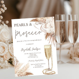 Boho Blumen Perlen Prosecco Brautparty  Einladung