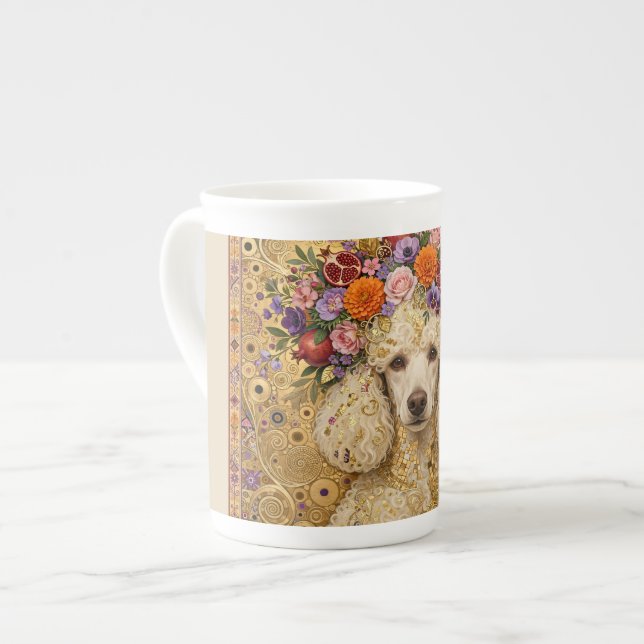 Boho-Blumen-Pudel  Prozellantasse (Vorderseite Links)
