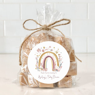 Boho-Blumen-Regenbogen-Baby-Shower-Dankeschön Runder Aufkleber