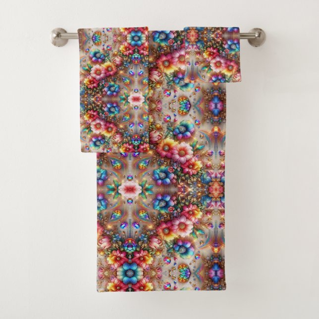 Boho-Blumen-Regenbogen Badhandtuch Set (Insitu)