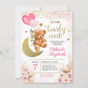 Boho Blumen Rosa Kaum Warten Baby Shower Einladung