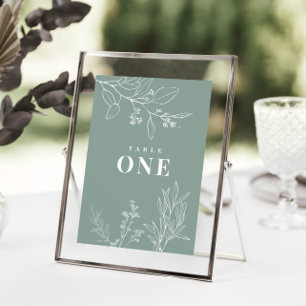 Boho-Blumen-Sagegrün-Tischnummern-Plakat Poster