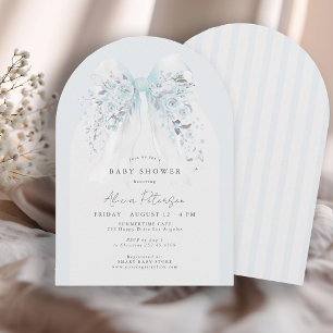 Boho-Blumen-Schleife blaue Babyparty für Jungen Einladung