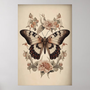 Boho-Blumen-Schmetterling-Druck, Moody-Schmetterli Poster