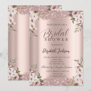 Boho Blumen Schöner Rahmen Roségold Brautparty Einladung