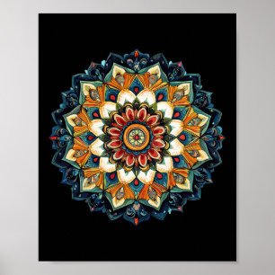 Boho-Blumen-Sonnen-Mandala zur Meditation  Poster