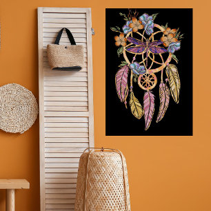 Boho Blumen-Traumfänger mit Libelle Poster