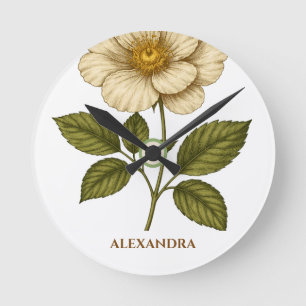 Boho-Blumen-Uhr mit eigenem Namen Runde Wanduhr
