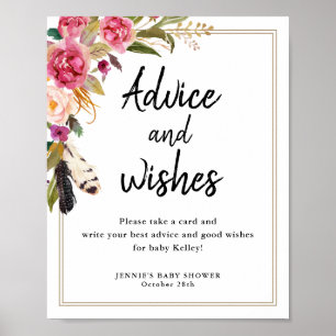 Boho-Blumen- und Feder-Ratgeberkarten-Anzeigeschil Poster