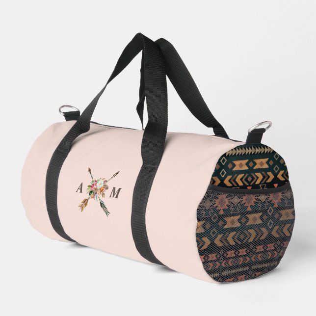 Boho-Blumen und Pfeile monogrammiert Duffle Bag (Rechte Ecke)
