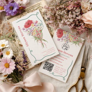 Boho-Blumen-Wasserfarbe-Florist-Logo-QR Visitenkarte