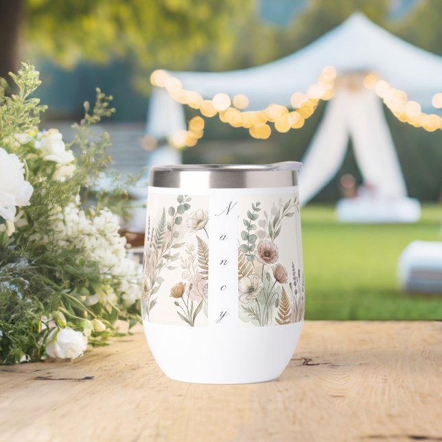Boho-Blumen-Wasserflasche – Personalisiertes Gesch (Hochzeit)
