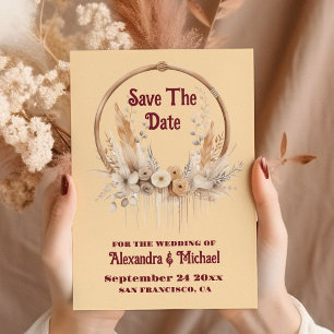 Boho-Blumen-Western-Hochzeit Save The Date